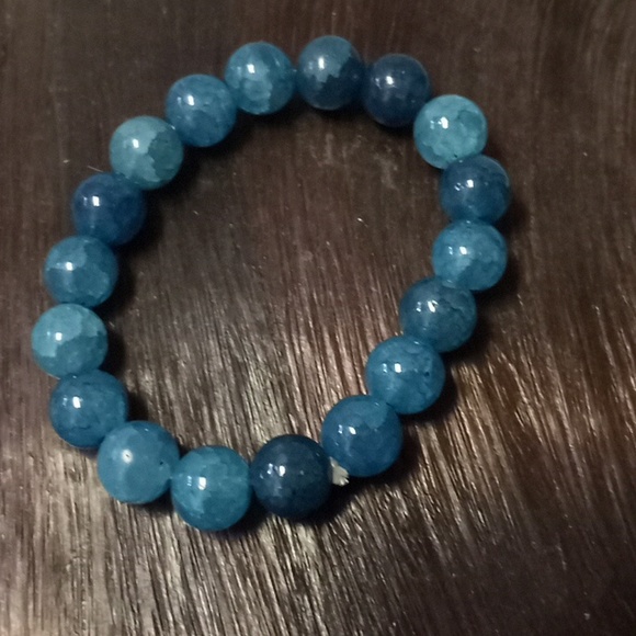 Blue Aventurine Crackled Agate 10 MM Bead Stretch Bracelet - Picture 2 of 8